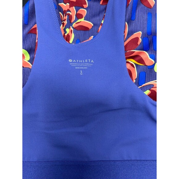 Athleta Floral Racerback Crop Top Built In Bra size Large Purple Pink D51 - Picture 4 of 9